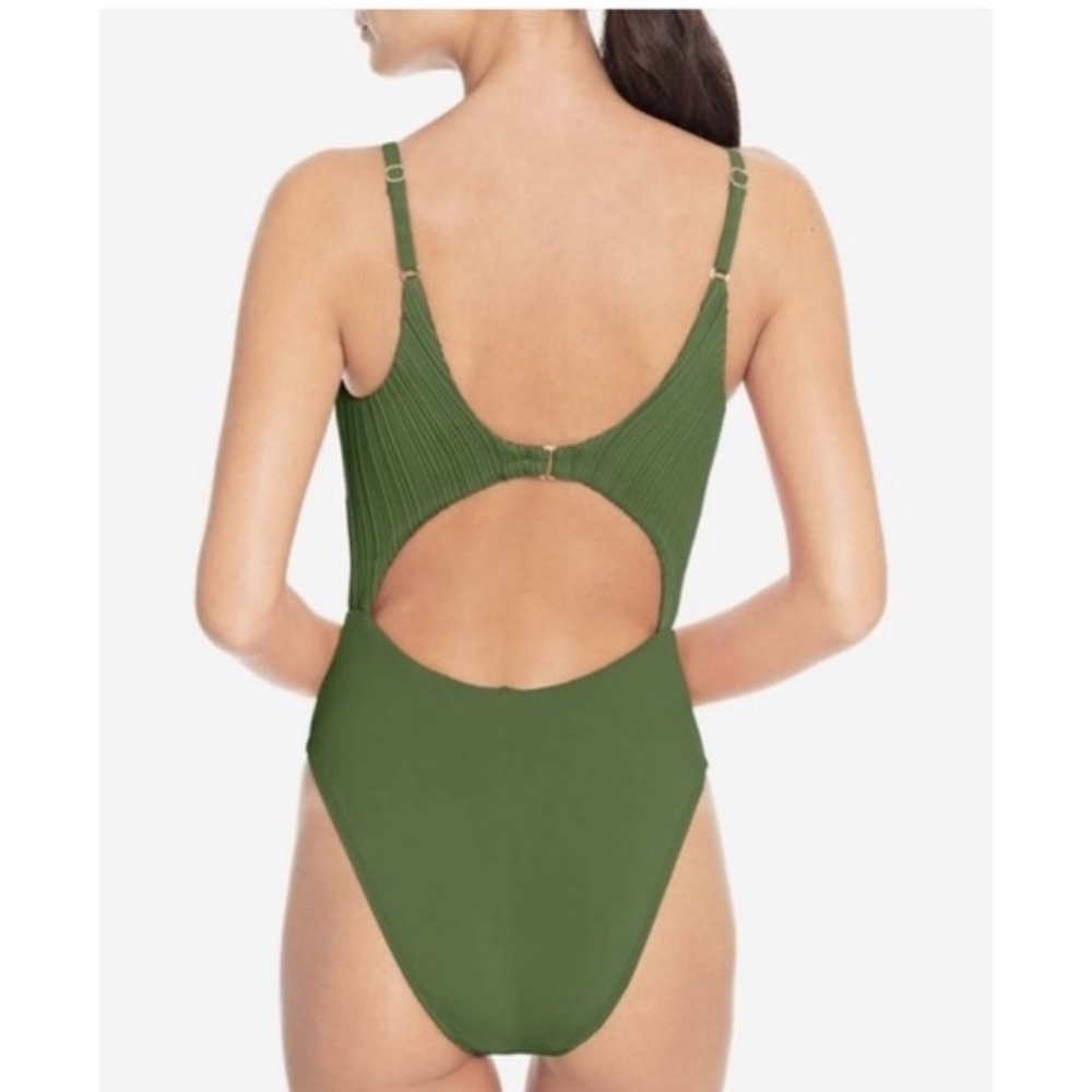 New Robin Piccone Green One Piece Swimsuit Womens 2 Lily Basil Cutout Ribbed - Picture 5 of 11